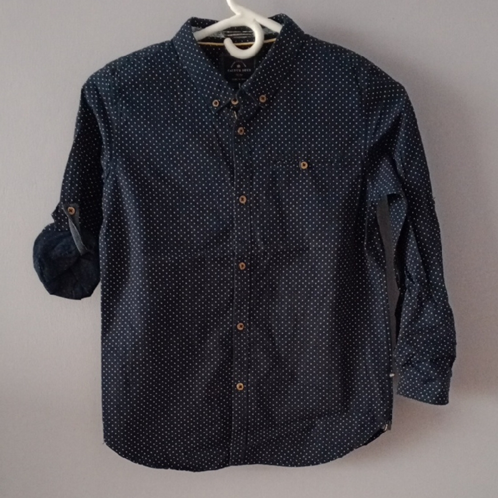 Cactus Blue Casual Button Down Shirt with Rolled Sleeves